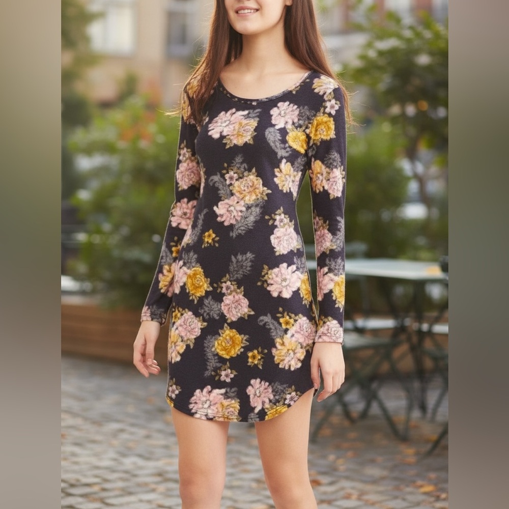 Zen Bohemian Skylar Gray Floral CrossBack Dress•L-1X - Picture 4 of 16
